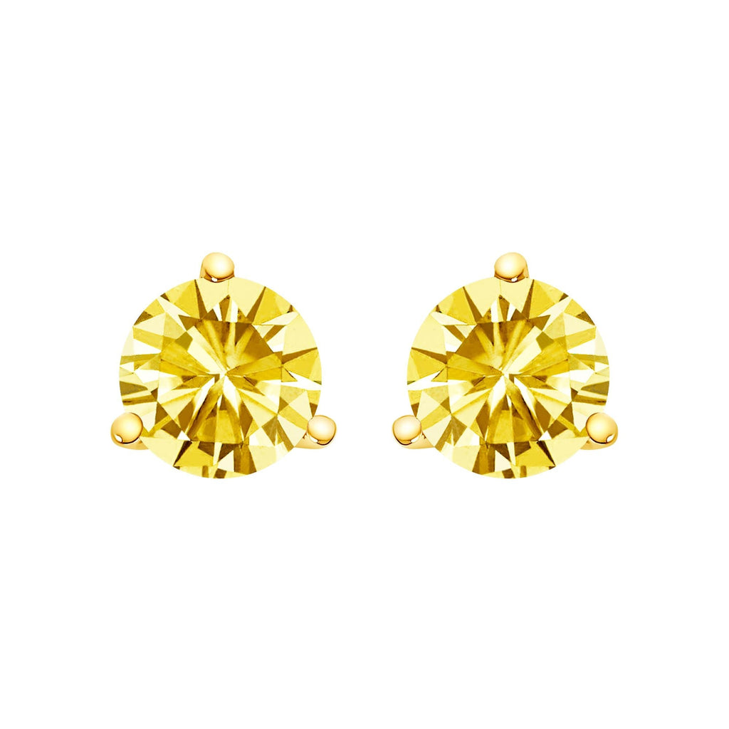 14K Gold 3-Prong Martini Set Yellow Lab Grown Diamond Solitaire Stud Earrings