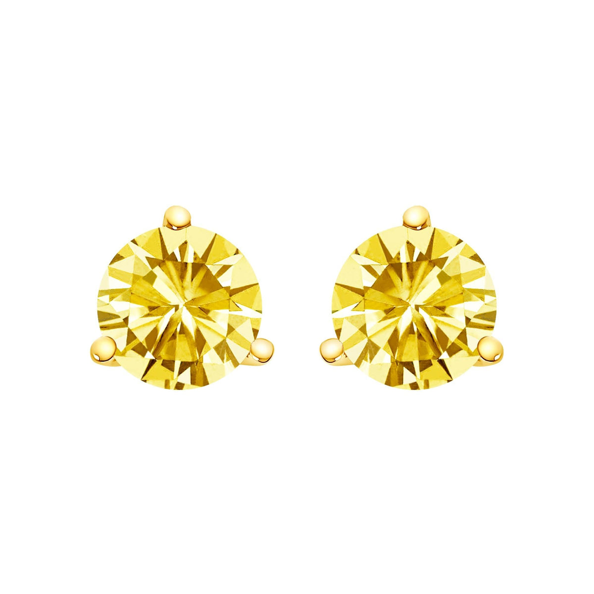 14K Gold 3-Prong Martini Set Yellow Lab Grown Diamond Solitaire Stud Earrings