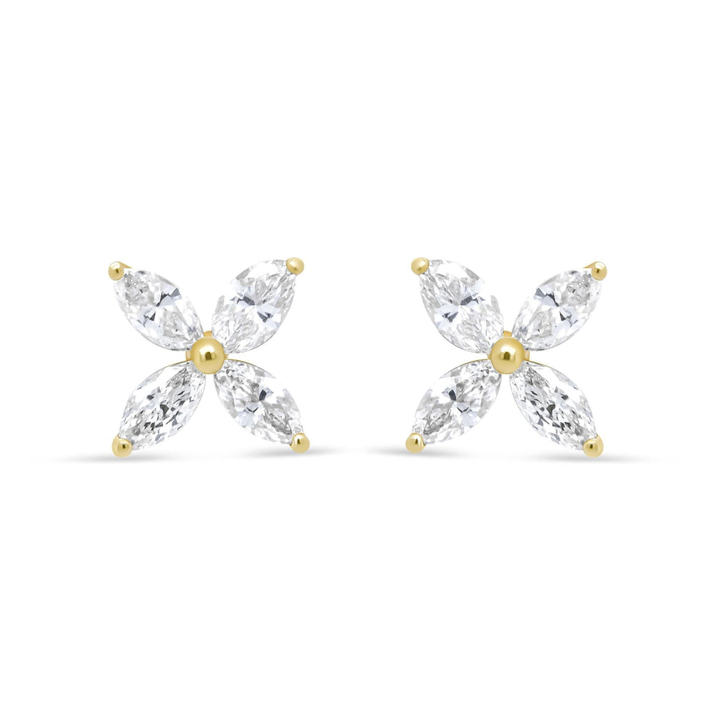 14K Gold Marquise Diamond 8 Stone Floral Leaf Stud Earrings (I-J Color, SI2-I1 Clarity)