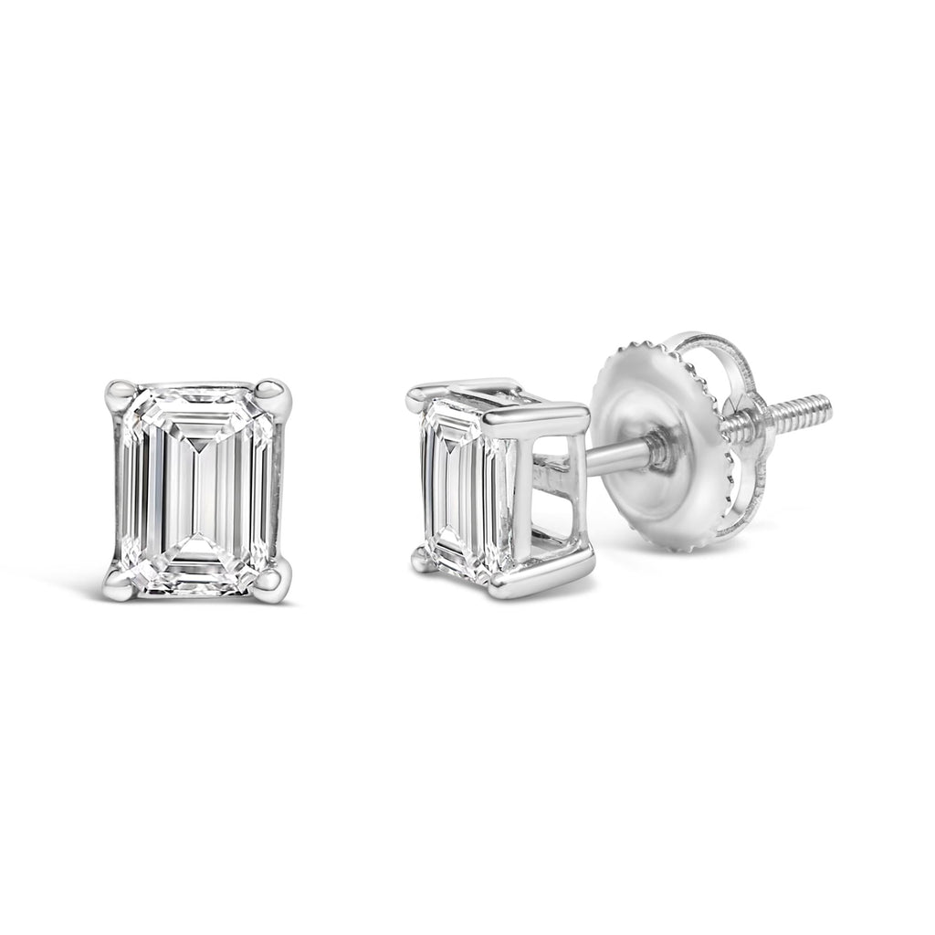 14K White Gold Emerald Cut Lab-Grown Diamond Solitaire Stud Earrings (F-G Color, VS1-VS2 Clarity)