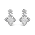 10K White Gold 3/5 Cttw Princess Diamond Geometric Drop Earrings