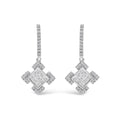 10K White Gold Princess and Round Diamond Geometric Composite Dangle Earrings
