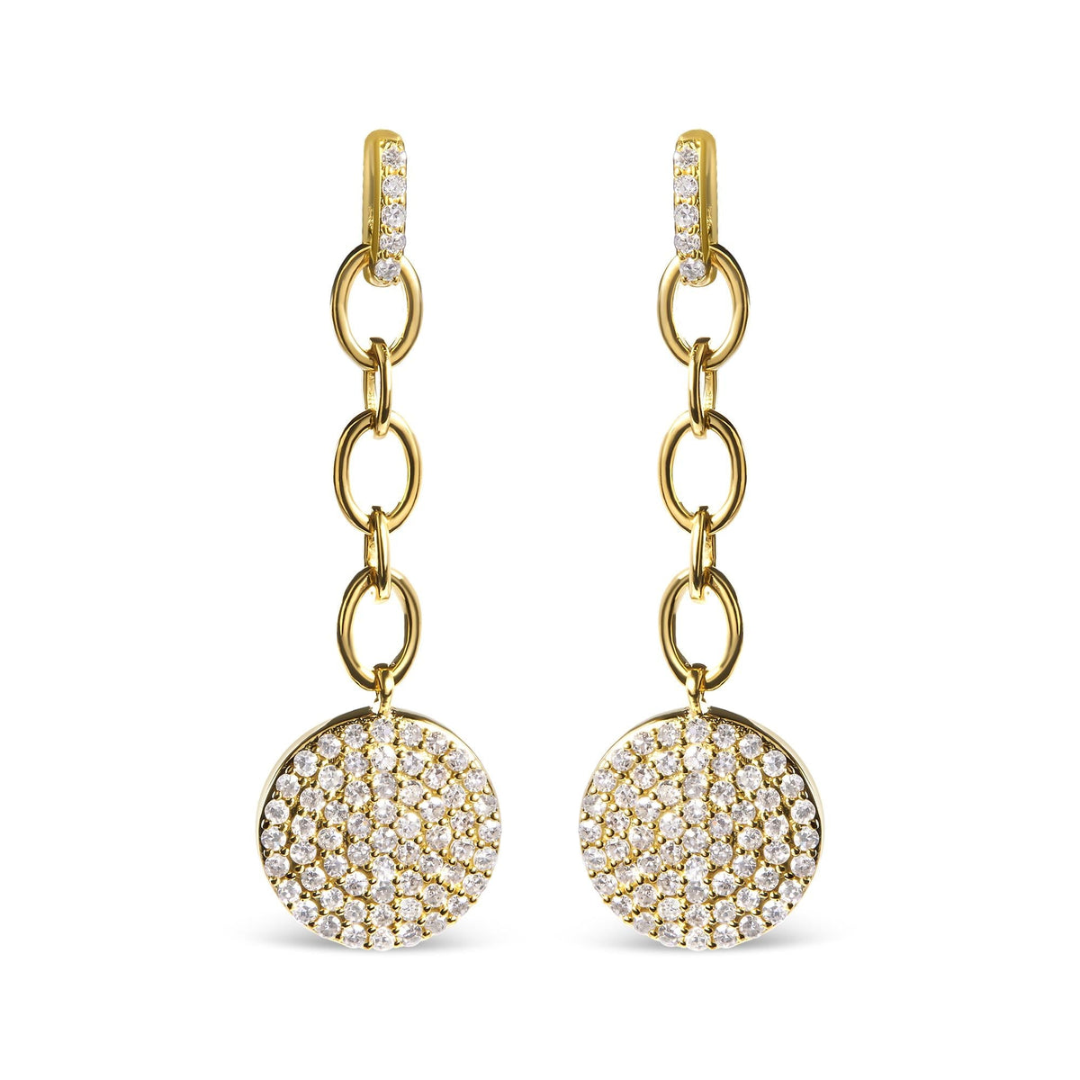 18K Yellow Gold Plated .925 Sterling Silver 1.0 Cttw Diamond Composite Cluster Dangle Chain Earrings (I-J Color, I1-I2
