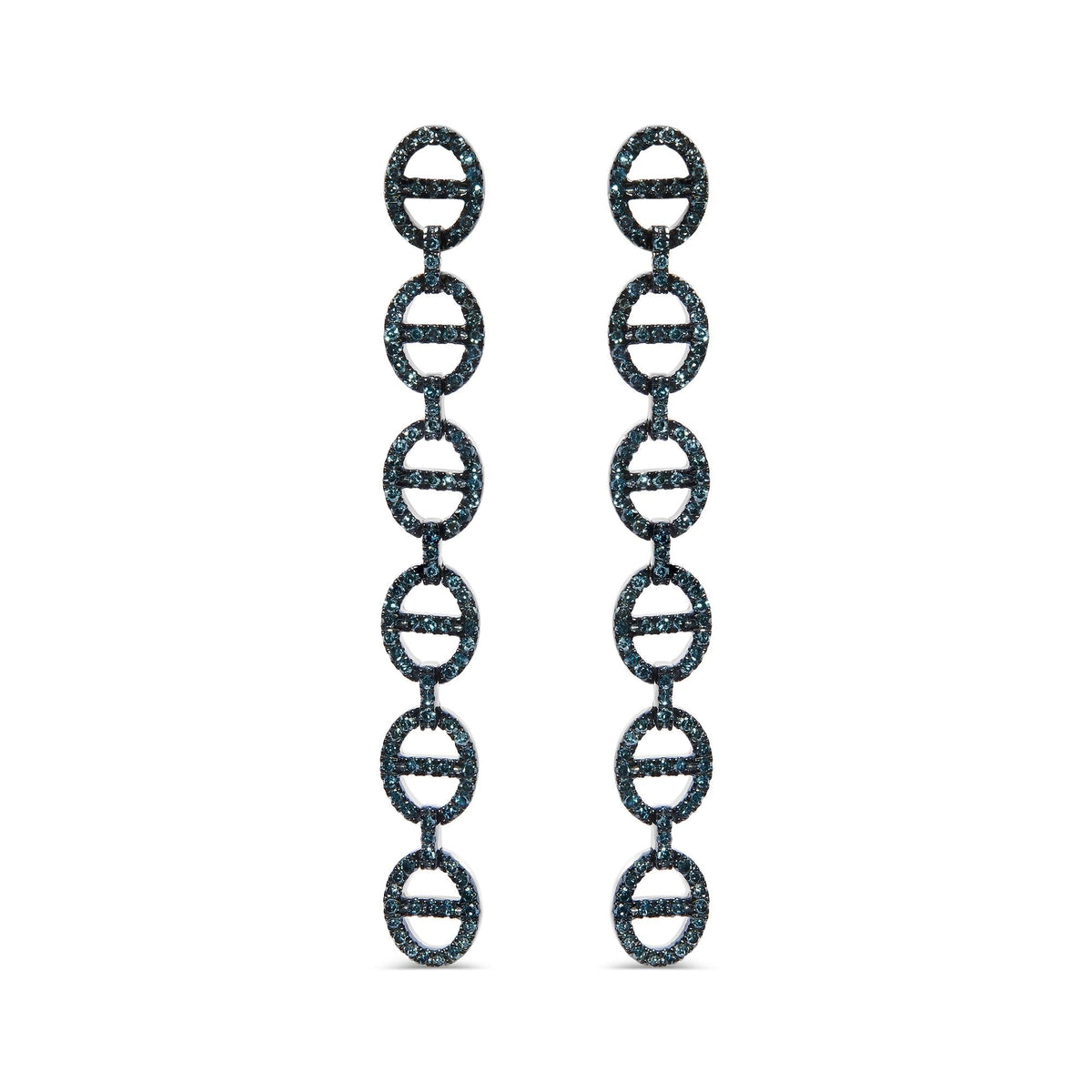Sterling Silver 1.0 Cttw Blue Diamond Linked Circle Drop Earrings