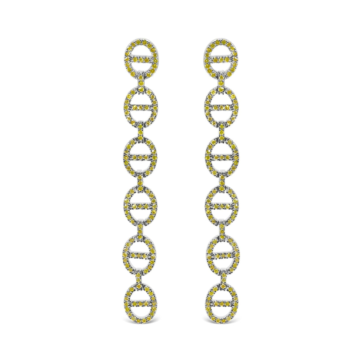 Sterling Silver 1.0 Cttw Yellow Diamond Linked Circle Drop Earrings