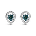 Sterling Silver 1/2 Cttw Blue and White Diamond Pear Shape Halo Stud Earrings