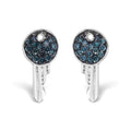 925 Silver 1/6 Cttw Color-Treated Blue Diamond Key Stud Earrings