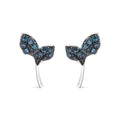 925 Silver 1/16 Cttw Color-Treated Blue Diamond Leaf Stud Earrings