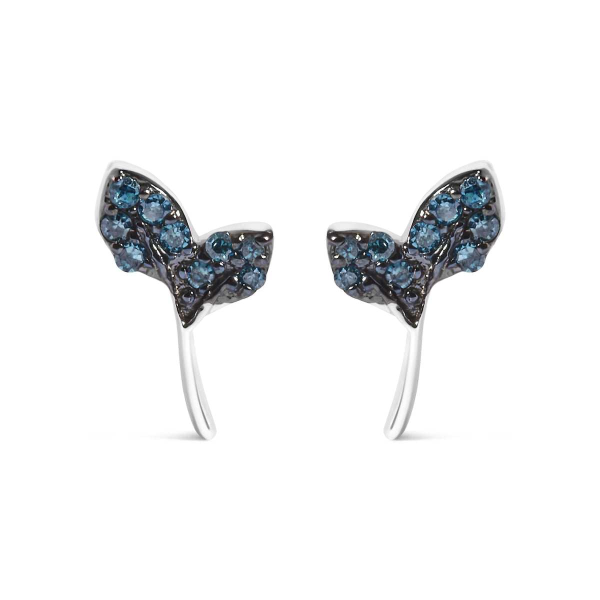 925 Silver 1/16 Cttw Color-Treated Blue Diamond Leaf Stud Earrings
