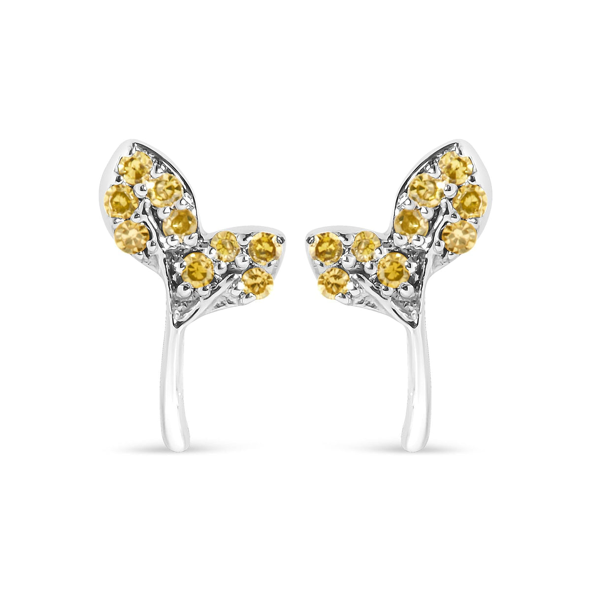 925 Sterling Silver 1/16ct TDW Yellow Treated Diamond Leaf Earrings