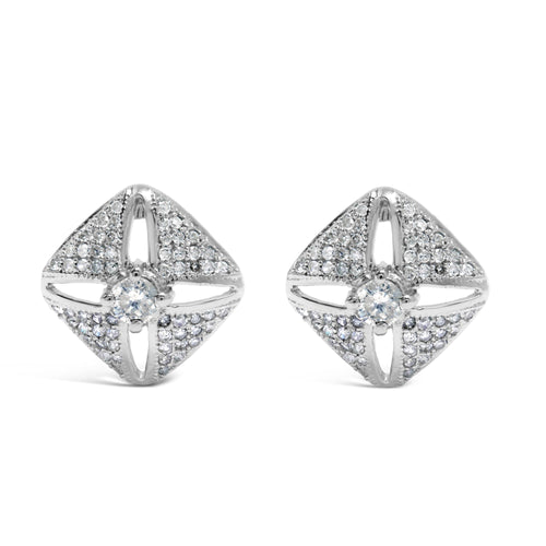 .925 Sterling Silver 1.0 Cttw Diamond Studded Rhombus Stud Earring (H-I Color, I2-I3 Clarity)