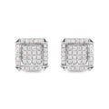 10K White Gold 1 1/10 Cttw Princess Diamond Composite and Halo Stud Earrings (I-J Color, I1-I2 Clarity)