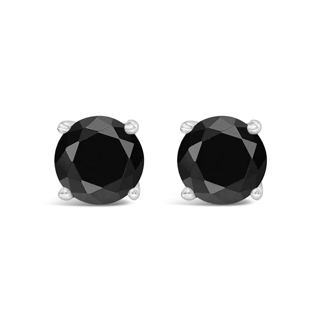 14K White Gold Round Brilliant-Cut Black Diamond Classic 4-Prong Stud Earrings with Screw Backs (Fancy Color-Enhanced, I2-I3