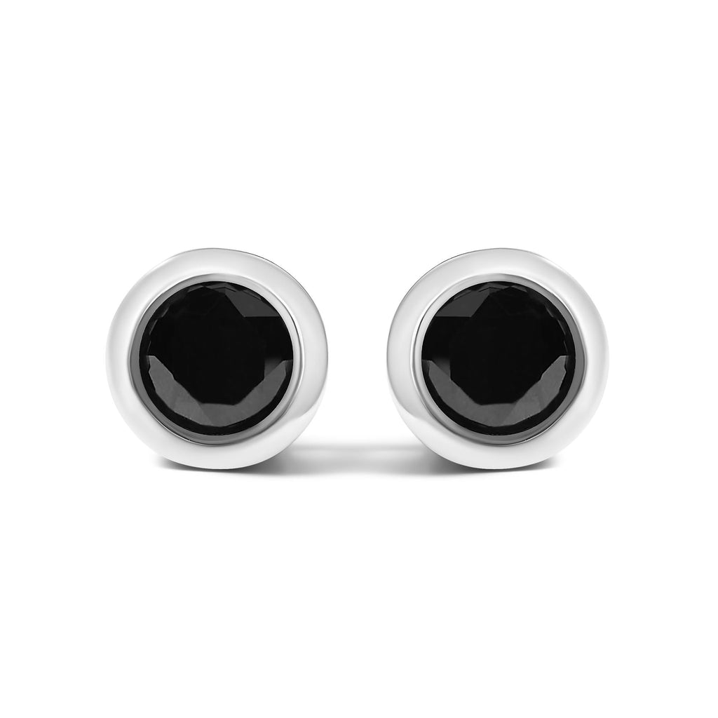 .925 Sterling Silver 3/4 Cttw Black Diamond Bezel Stud Earrings