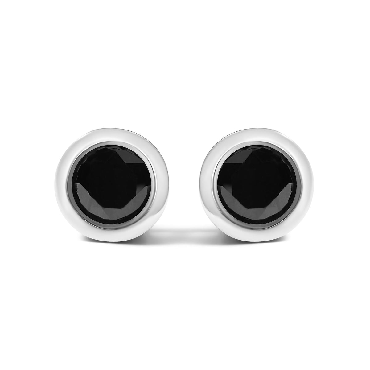 .925 Sterling Silver 3/4 Cttw Black Diamond Bezel Stud Earrings