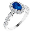 14K White Gold Lab-Grown Blue Sapphire & 3/8 CTW Natural Diamond Ring
