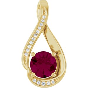 14K Yellow Gold 6 mm Natural Rhodolite Garnet & .04 CTW Natural Diamond Pendant