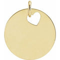 18K Yellow Gold-Plated Sterling Silver Pierced Heart Engravable 15 mm Disc Pendant