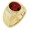 14K Yellow Gold Natural Mozambique Garnet & 1/8 CTW Natural Diamond Ring