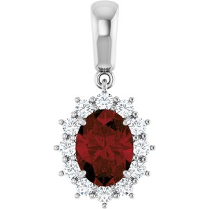 14K White Gold Natural Mozambique Garnet & 1/3 CTW Natural Diamond Pendant