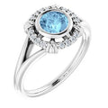 14K White Gold Natural Aquamarine & .08 CTW Natural Diamond Ring