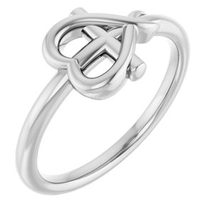 Sterling Silver Cross with Heart Youth Ring