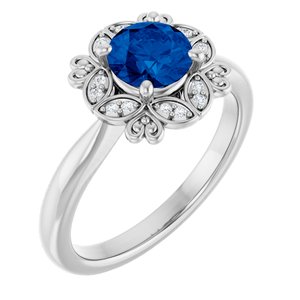 14K White Gold Lab-Grown Blue Sapphire & .04 CTW Natural Diamond Ring