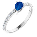 14K White Gold Natural Blue Sapphire & 1/6 CTW Natural Diamond Ring