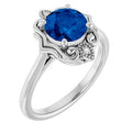 14K White Gold Lab-Grown Blue Sapphire & .01 CTW Natural Diamond Sculptural Ring