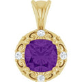 14K Yellow Gold Natural Amethyst & 1/8 CTW Natural Diamond Charm/Pendant