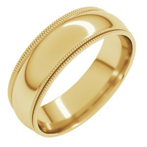 14K Yellow Gold 6 mm Double Milgrain Comfort-Fit Half Round Band Size 8.5