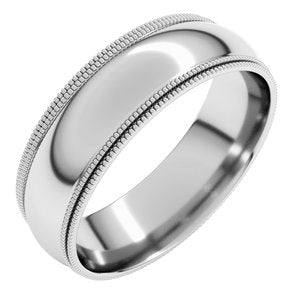 14K White Gold 6 mm Double Milgrain Comfort-Fit Half Round Band Size 12