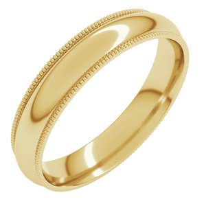 14K Yellow Gold 4 mm Lightweight Milgrain Comfort-Fit Half Round Band Size 9