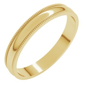 14K Yellow Gold 3 mm Lightweight Milgrain Half Round Band Size 6