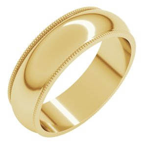 10K Yellow Gold 6 mm Milgrain Half Round Band Size 12