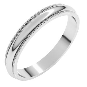 14K White Gold 3 mm Milgrain Half Round Band Size 7.5