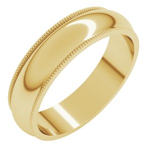 14K Yellow Gold 5 mm Milgrain Half Round Band Size 15