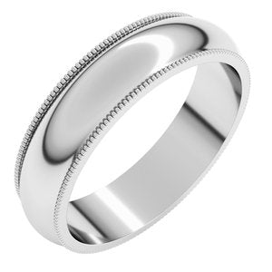 14K White Gold 5 mm Milgrain Half Round Band Size 6