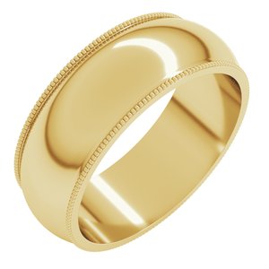 10K Yellow Gold 7 mm Milgrain Half Round Band Size 13