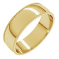 14K Yellow Gold 6 mm Lightweight Milgrain Comfort-Fit Half Round Band Size 11