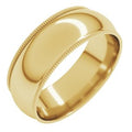 14K Yellow Gold 7 mm Lightweight Milgrain Comfort-Fit Half Round Band Size 5