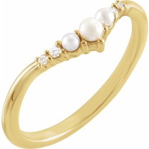 14K Yellow Gold Cultured White Seed Pearl & .03 CTW Natural Diamond Contour Band
