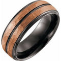 18K Rose Gold PVD & Black PVD Tungsten 8 mm Stepped-Edge Grooved Comfort-Fit Flat Band Size 12