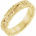 14K Yellow Gold 4.2 mm Floral Flat Band Size 7