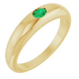 14K Yellow Gold Natural Emerald Dome Ring