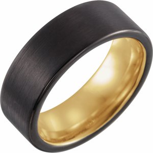 18K Yellow Gold PVD & Black PVD Tungsten 8 mm Comfort-Fit Flat Band Size 13