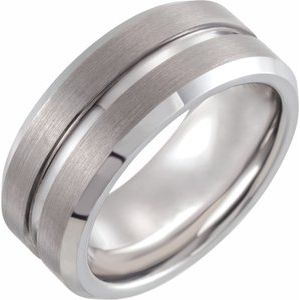 Tungsten 8 mm Beveled-Edge Grooved Comfort-Fit Band Size 13.5