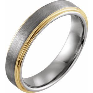 18K Yellow Gold PVD Tungsten 5 mm Stepped-Edge Comfort-Fit Flat Band Size 13