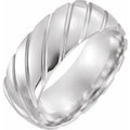 14K White Gold 8 mm Diagonal Grooved Comfort-Fit Half Round Band Size 10