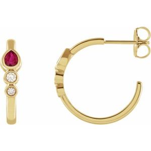 14K Yellow Gold Natural Ruby & 1/10 CTW Natural Diamond Bezel-Set Hoop Earrings